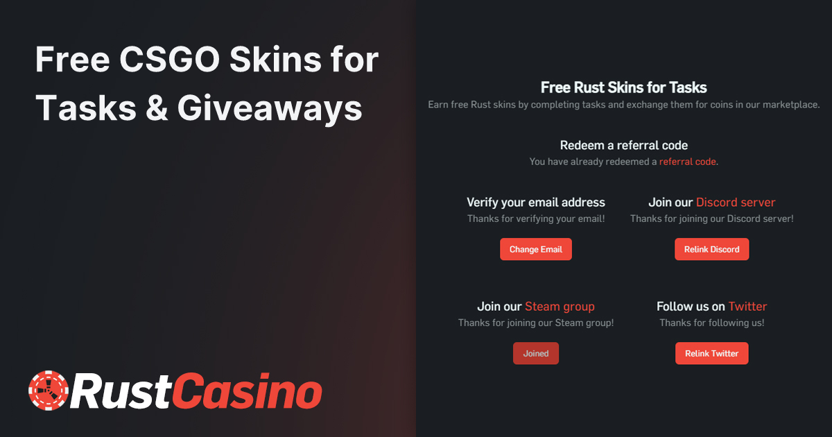 Free CSGO Skins for Tasks & Giveaways | CSGOCasino