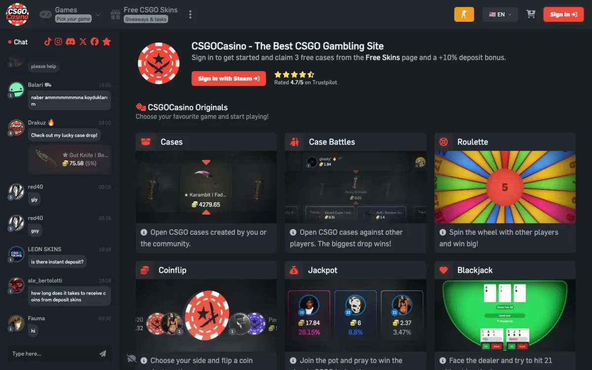 CSGOCasino homepage
